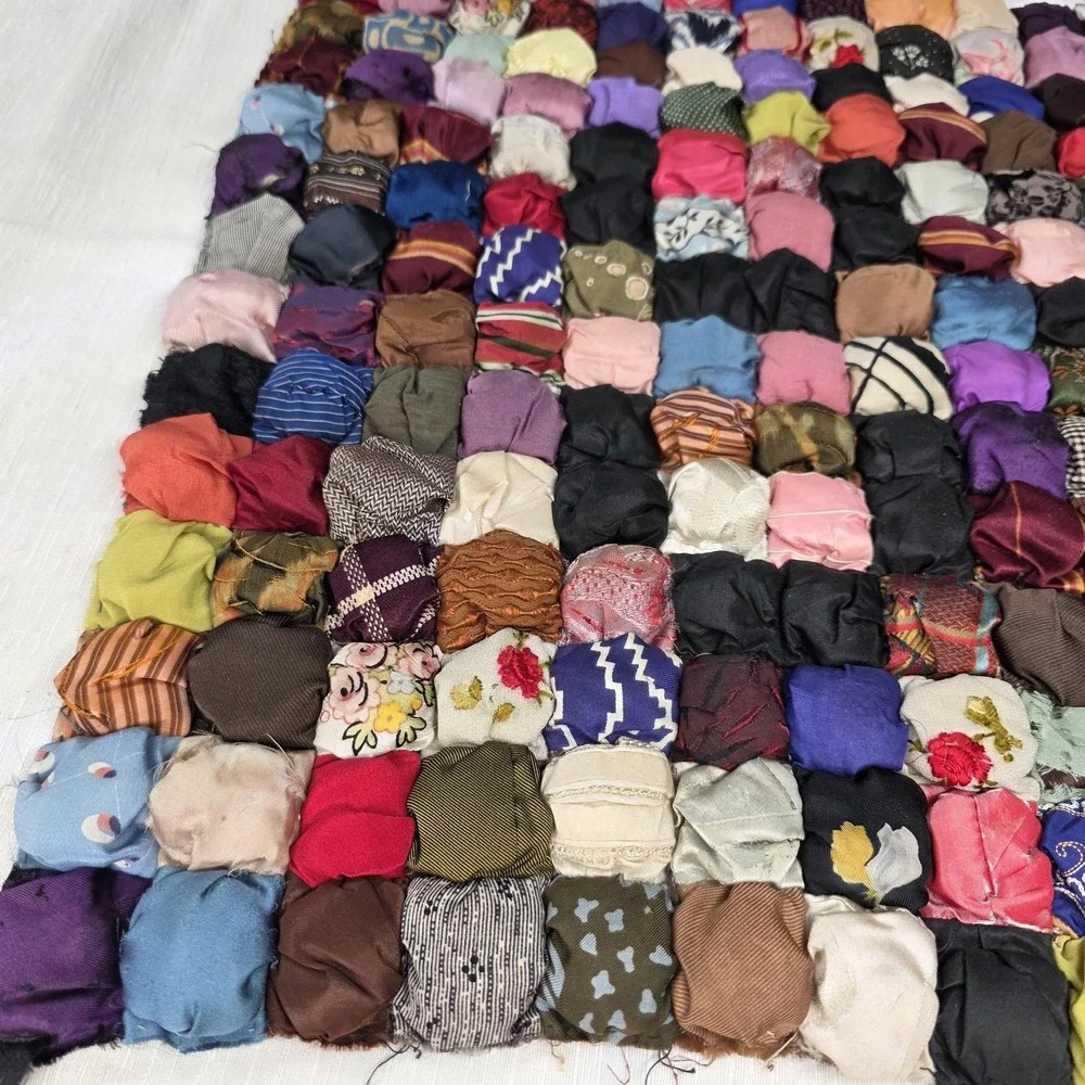 Vtg‎ Handmade Patchwork Puff Biscuit Quilt Top Panel 15x18 OOAK Art Multicolor